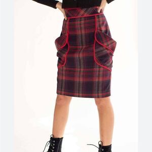 Anthropologie Plenty by Tracy Reese skirt size 6 Plaid Pencil Pockets Red Tartan